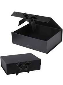 Kotak Hadiah Kaku Satu Bagian dengan Pita | Kemasan Kosmetik & Ulang Tahun yang Dapat Dilipat - Hitam - View 4