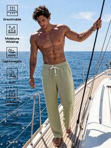 Manfinity Swimmode Men's Waist Tie Straight Leg Loose Casual Long Pants - Khaki - View 3