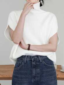 Dazy-Less Women's Round Neck Short Sleeve White Solid Color Hollow Knit Fitted Cropped Top - White - View 7
