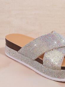 SHUZIA Ladies' Fashionable Glitter Platform Wedge Sandals For Christmas Valentine's Day Summer Shoes - Silver - View 5
