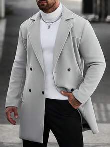 Manfinity CasualCool Men's Solid Color, Button-Down, Long-Sleeved Black Overcoat, Autumn/Winter Style. - Grey - View 8
