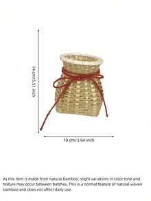 Haus Hana 1pc 10/12/15cm Handmade Bamboo Woven Fish Basket, Rustic Chinese Style Mini Storage Basket With Rope Tie, Lightweight Portable Basket For Hanfu Cosplay, Dance Performance, Tea Picking, Photo Prop, Home Decor & Gift - View 12