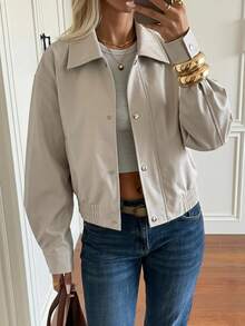 SHEIN EZwear 女款素色長袖單排扣休閒夾克 - 白色 - 查看 2