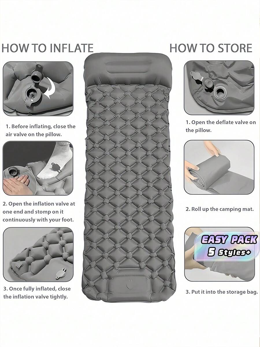 1PC Thickened Moisture Proof Portable Foot Pump Inflatable Sleeping Pad Mat For Outdoor Camping Beach Picnic Road Trip Indoor Temporary Rest Random Color Random Style - Multicolor - View 1