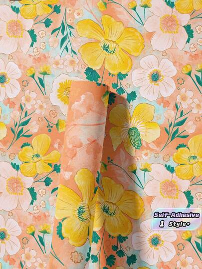 1PC Waterproof Removable Self Adhesive Floral Wall Mural Bright Yellow Watercolor Flower Vinyl Film Easy Clean Scratch Resistant No Residue For Home Office Living Room Bedroom Decorative Renovation Gift