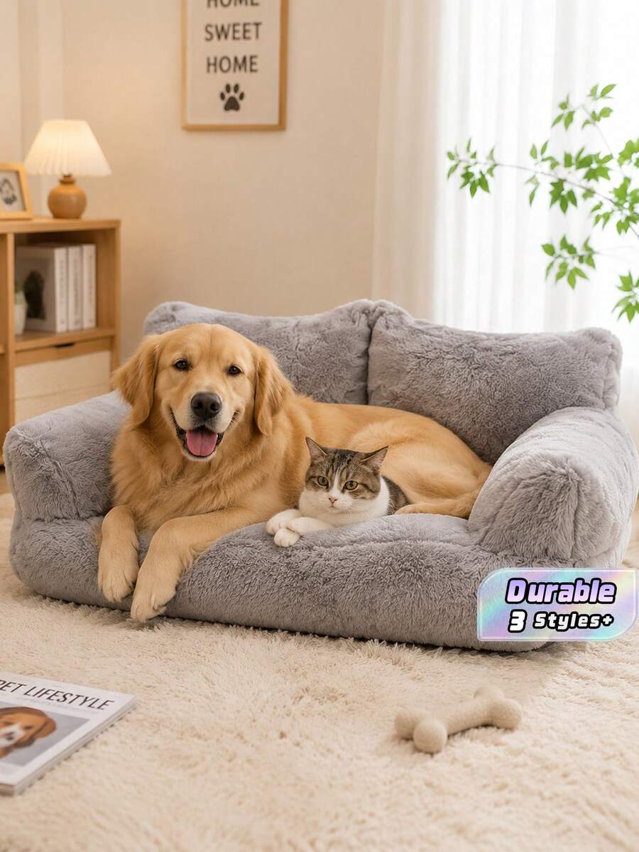 Giường sofa thú cưng hỗ trợ xương thoải mái, giặt được bốn mùa, đáy chống trượt, màu xám hiện đại, phù hợp cho mèo và chó (M/L/XL), phong cách nội thất thời trang - Xám - Xem 1