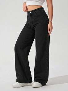 Stretch Baggy Jeans With 5 Bags - Black - View 3
