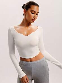 Barelissa 1pc Comfortable V-Neck Long Sleeve Women's Base Layer Top - White - View 6