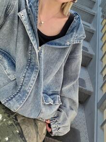 FRIFUL Women's Casual Hooded Denim Jacket, Autumn - Blue - View 6