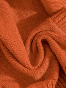 GlowEve CURVE Plus Size Women's Solid Color Knit Cardigan Sweater With Contrast Sleeves, Metal Buttons, Belt, Minimalist Casual Style, Suitable For Autumn/Winter Daily Commute, Office, Halloween - Orange - View 6