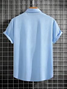 Manfinity Homme Men's Textured Plus Size Single-Breasted Short Sleeve Vacation Shirt - Blue - View 2