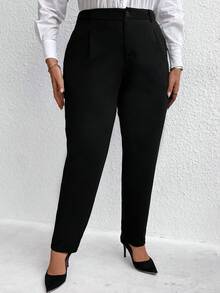 EMERY ROSE Plus Solid Slant Pocket Suit Pants Graduation,Back To School,Teacher Outfits For Women Winter Fall Autumn - Black - View 6