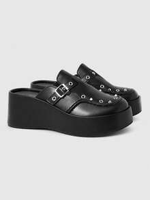 Sugerpunk Sepatu Mules Hak Rivet Retro Wanita, Sol Platform Slip-On Gaya Punk, Sandal Luar Ruangan Serbaguna, Cocok untuk Musim Panas - Hitam - View 2