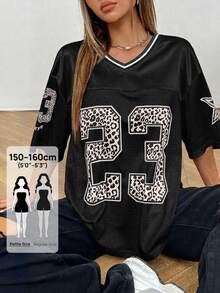 SHEIN PETITE Pink Mesh Women's Printed T-Shirt Jersey Street Girl,Petite Women - Black - View 1