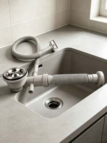 1 Set Of Universal Single-Slot PVC Kitchen Drain Pipe Kit, Straight-Through Retractable Flexible Drain Hose With Anti-Odor Water Trap, Leak-Proof Double-Basin Kitchen Sink Drain Pipe, Easy To Install - multicolor - View 2