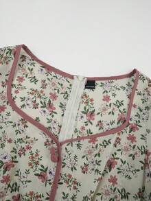 Mulvari 女式优雅碎花束腰夏季连衣裙 - 淡黃色 - 查看 10