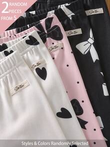 Souflis Souflis 5 piezas enviadas al azar 2 piezas leggings de punto acanalado suave y cómodo con corazón y lazo dulce y lindo versátil para niñas primavera verano todas las estaciones - Multicolor - Ver 4