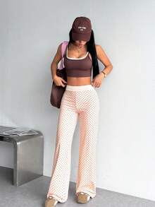 Dewbera Dewbera Women's Fashion Versatile Polka Dot Print High Waist Sports Pants - Dusty Pink - View 7