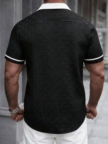 SLATEMANN Men's Casual Pocket Single-Breasted Short Sleeve Contrast Color Shirt - Black - View 2