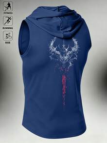 RISE LYT Men's Letter Print Drawstring Hooded Sports Tank Top - Blue - View 2