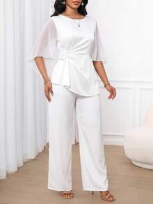 SHEIN Lady Women's Elegant Commuter Top And Pants 2 Pieces Set - White - View 3