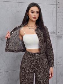 INAWLY 女款復古街頭風休閒夾克 日常白天穿著 深棕色 秋季 - 棕色 - 查看 5