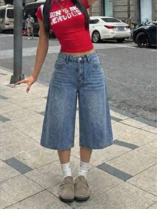 Teen GirlLoose Fit Wide Leg Blue Jeans - Medium Wash - View 2
