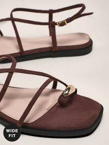 SHUZIA #CoquetteAesthetic Wide-Fit. Women's Backstrap Ring Toe Suede Coffee Thong Sandals–CloudStep Cushion For All-Day Comfort - Coffee Brown - View 5
