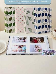 6英吋200張照片亞麻相簿，裝飾印花布面封面，家庭與旅行回憶相冊，亞麻封面6英吋相簿含200個插槽，可愛圖案相簿，適合家庭度假與日常回憶 - 多色 - 查看 1
