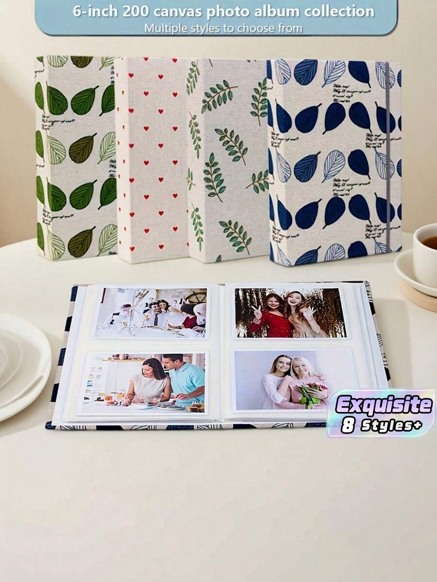 6英吋200張照片亞麻相簿,裝飾印花布面封面,家庭與旅行回憶相冊,亞麻封面6英吋相簿含200個插槽,可愛圖案相簿,適合家庭度假與日常回憶 - 多色 - 查看 1