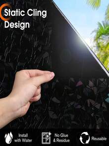 1Roll Blackout Window Film Non Adhesive Black Window Cover Stained Glass Sun Block Privacy Tint For Home Room Darkening Sleep Heat Control - Black - View 3