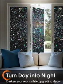 1Roll Blackout Window Film Non Adhesive Black Window Cover Stained Glass Sun Block Privacy Tint For Home Room Darkening Sleep Heat Control - Black - View 7