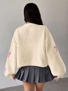 SHEIN Unity Women's Bow Pattern Casual Daily Cardigan - Multicolor - View 2