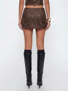 Avantive Women's Sexy Fashion Studded Mini Skirt For Dating Clubbing Night And Vacation Dark Brown Autumn - Brown - View 7