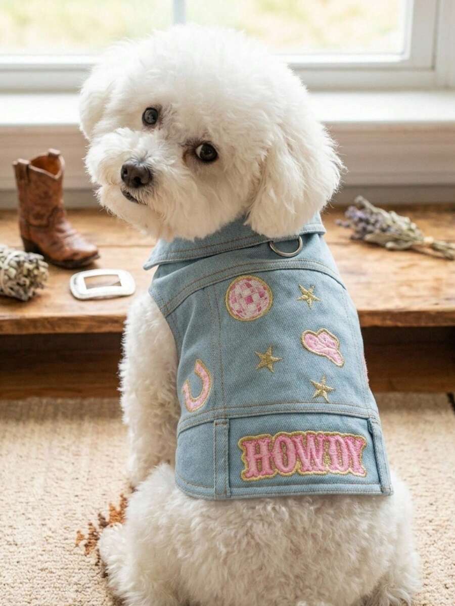 PETSIN 1件貓狗通用寵物外套,春秋休閒帥氣藍色寵物夾克,外穿衣物 - 藍色 - 查看 1