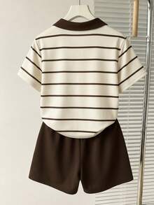 Resyla Women's Letter & Cherry Print Striped Top And Shorts Casual 2 Pieces Set - Multicolor - View 2
