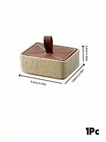 Haus Hana 1Pc Travertine Style Cotton Swab Holder, With Faux Stone Base And Leather Lid, Compact Design For Organizing Cotton Swabs, Toothpicks And Small Items, Ideal For Bathroom, Hotel And Home Decor. - multicolor - View 19
