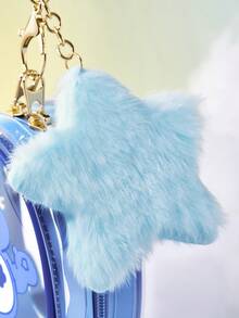 SHEIN X Care Bears Love Bear 透明 PVC 小物收納袋，兼具收納與收藏展示功能，可掛在包包上，附毛絨星星裝飾，拉鍊開合設計，可收納耳機、珠寶、小配件等 - 藍色 - 查看 3