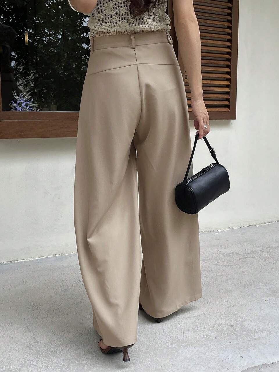 Women's Loose Draped Solid Color Woven Fabric Casual Wide Leg Long Pants, Autumn/Winter