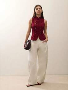 Nöista Long Sleeve Top With Buttons And Front Opening - Burgundy - View 6