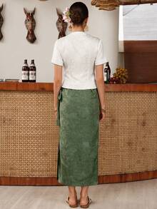 Zaforene Women's Vacation Jacquard Side-Tie Elegant Rough Skirt Olive Green Summer Tyrande Party High Tea Holiday - Multicolor - View 7