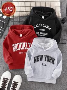 SHEIN 3件組男嬰秋季字母圖案連帽衛衣 - 彩色 - 查看 1