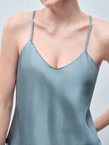 Softvol Satin Cami Top With Shorts PJ Set / Pajama Set - Dusty Blue - View 7