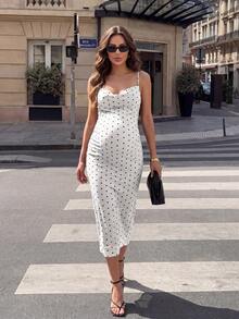 MaterniWear Maternity White Pleated Casual Elegant Ballet Everyday Summer Spaghetti Strap Dress Photoshoot Formal - White - View 10