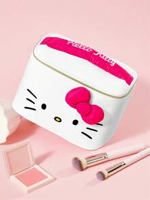 HELLO KITTY AND FRIENDS | SHEIN 可愛貓咪印花大容量聚酯纖維化妝包，附3D蝴蝶結與提把，旅行與日常使用化妝收納袋 - 玫紅色蝴蝶結款 - 查看 3