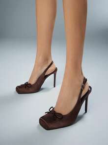SHUZIA Women's Elegant Bow Knot Sling-Back High Heel Pumps - Coffee Brown - View 2
