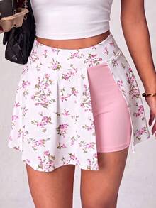 Easithlete Easithlete Elastic Comfortable High-Waist Design Sports Skirt, Detachable A-Line Ditsy Floral Hem, With Phone Pocket - Multicolor - View 3