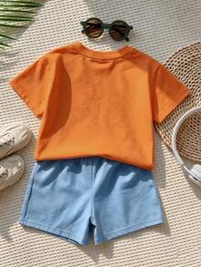 SHEIN LMoss Kids 男嬰休閒簡約卡通獅子印花上衣，適合春夏穿著 - 彩色 - 查看 2