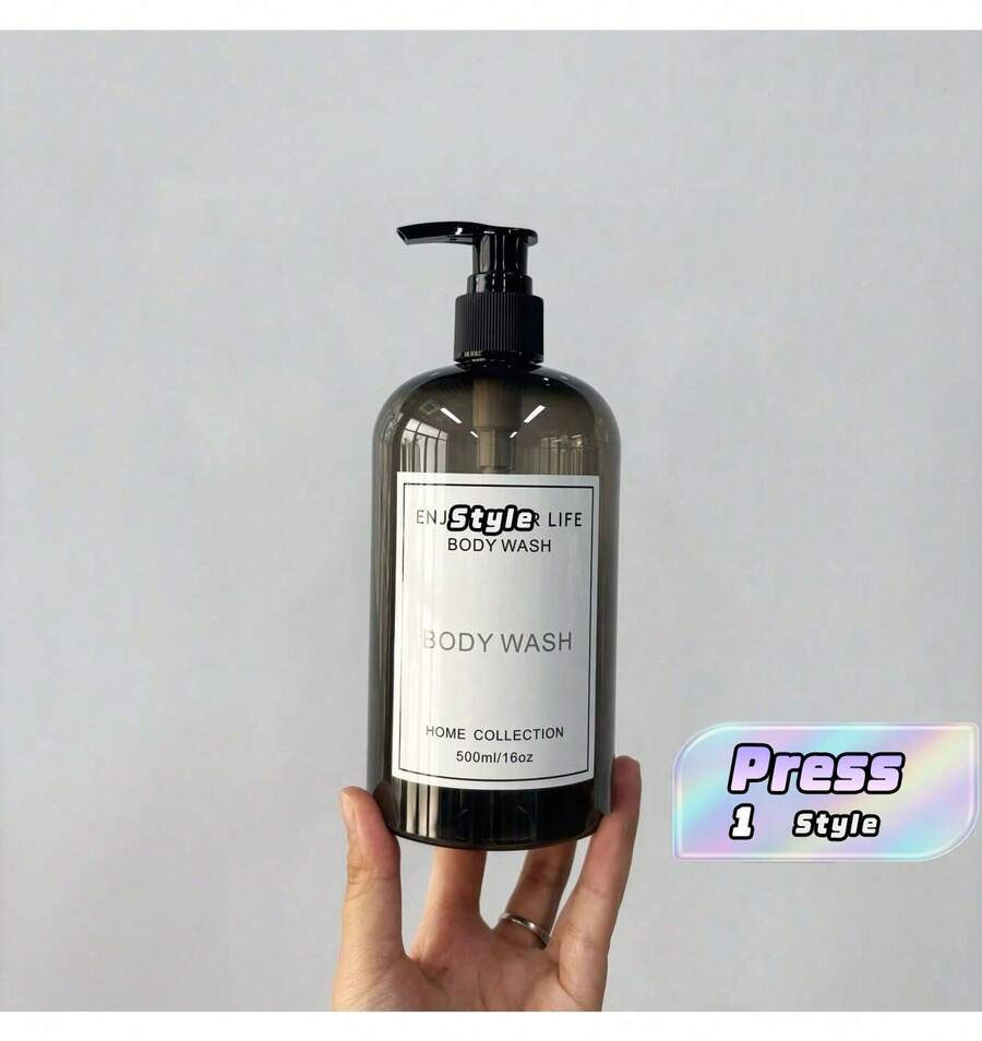1組 500ml/16oz 半透明黑色圓肩波士頓壓式洗髮精與潤髮乳可重複填充乳液瓶,附黑色塑膠壓頭,適用於身體乳液、洗手液、洗衣液和肥皂 - 透黑色瓶子+黑色泵頭 - 查看 1