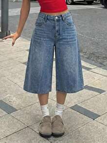 Teen GirlLoose Fit Wide Leg Blue Jeans - Medium Wash - View 3